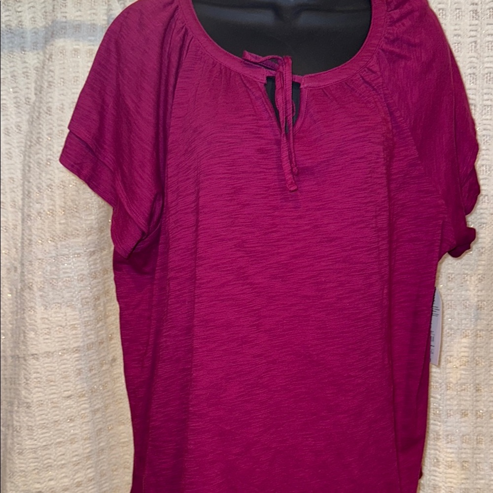 Time and Tru Pink Tie Front Blouse Relaxed Fit
